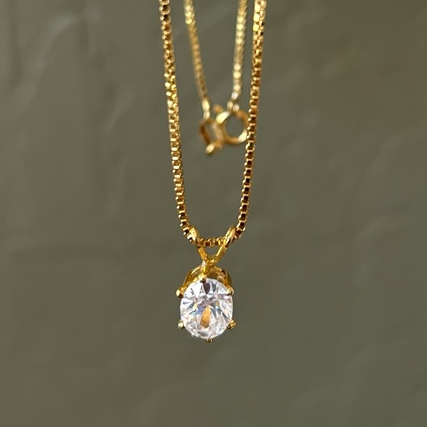Clear Faceted Cubic Zirconia Oval Pendant On Vermeil Box Chain Nwot